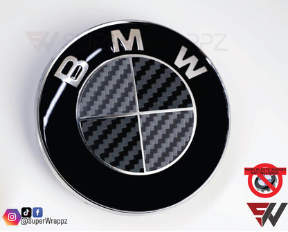 Black & Anthracite Carbon V1 BMW Badge Overlay — Compatible with E/F Series | SuperWrappz