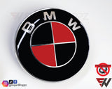 Black & Red Gloss Badge Emblem Overlay FOR BMW Sticker Vinyl 2 Quadrants covered in each colour FITS YOUR BMW'S Hood Trunk Rims Steering Wheel
