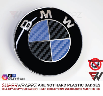 Black & Dark Blue Carbon V1 BMW Badge Overlay — Compatible with E/F Series | SuperWrappz