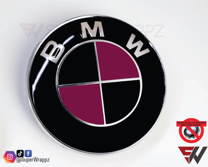 Black & Pink Fuchsia Gloss V1 BMW Badge Overlay — Compatible with E/F Series | SuperWrappz