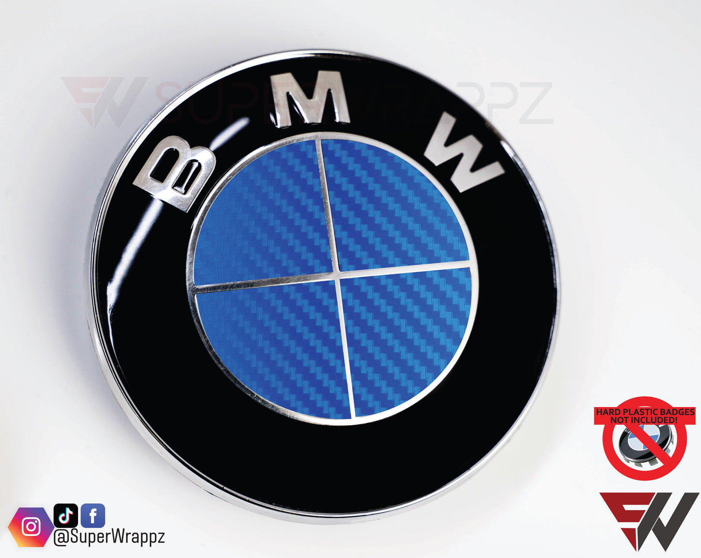 Full Blue Carbon V1 BMW Badge Overlay — Compatible with E/F Series | SuperWrappz