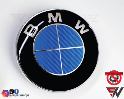 Full Blue Carbon V1 BMW Badge Overlay — Compatible with E/F Series | SuperWrappz