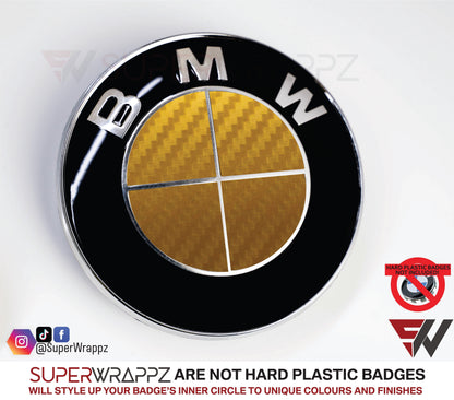 Full Gold Carbon V1 BMW Badge Overlay — Compatible with E/F Series | SuperWrappz