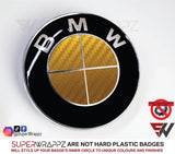 Full Gold Carbon Badge Emblem Overlay FOR BMW Sticker Vinyl 4 Quadrants covered FITS YOUR BMW'S Hood Trunk Rims Steering Wheel
