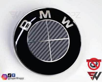 Full Dark Grey Carbon V1 BMW Badge Overlay — Compatible with E/F Series | SuperWrappz
