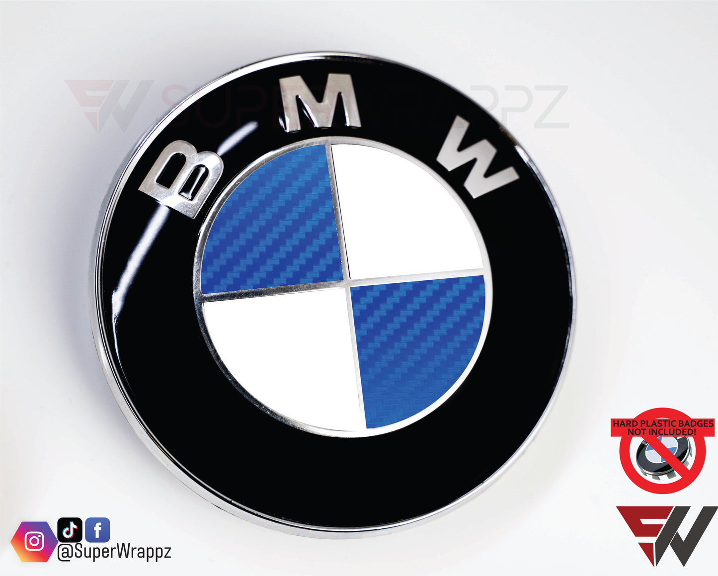 Half Blue Carbon V1 BMW Badge Overlay — Compatible with E/F Series | SuperWrappz