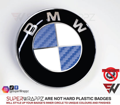 Half Dark Blue Carbon V1 BMW Badge Overlay — Compatible with E/F Series | SuperWrappz