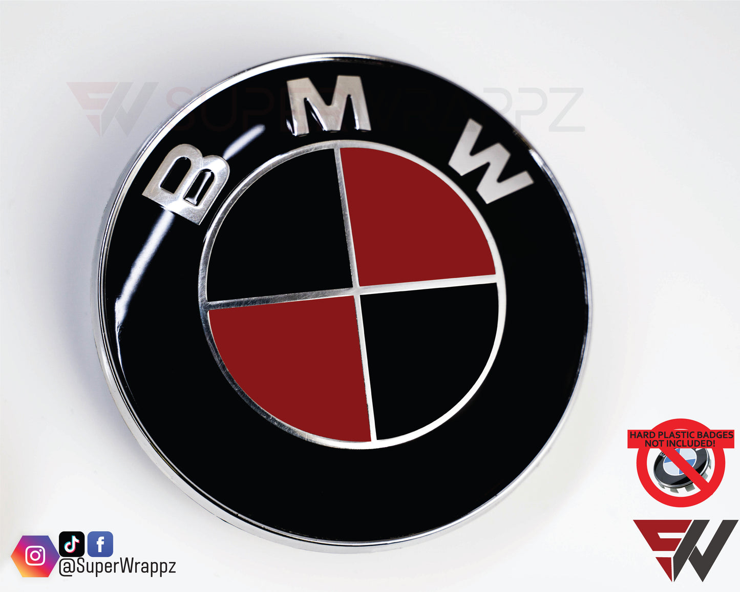 Black & Red Metal Gloss V1 BMW Badge Overlay — Compatible with E/F Series | SuperWrappz