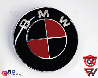 Black & Red Metal Gloss V1 BMW Badge Overlay — Compatible with E/F Series | SuperWrappz