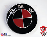 Black & Red Metal Gloss Badge Emblem Overlay FOR BMW Sticker Vinyl 2 Quadrants covered in each colour FITS YOUR BMW'S Hood Trunk Rims Steering Wheel