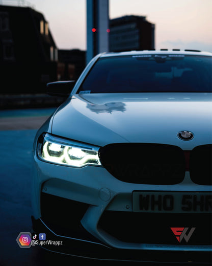 Black & Dark Grey Carbon V2 BMW Badge Overlay — Compatible with F40/G20/G30 (2017+) | SuperWrappz