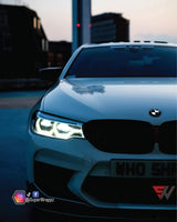 V2 HALF BLACK GLOSS Badge Emblem Overlay VERSION 2 FOR F40, G20, G30 BMWs from 2017 TO NOW ETC. Sticker VINYL FITS YOUR BMW'S HOOD TRUNK RIMS STEERING WHEEL