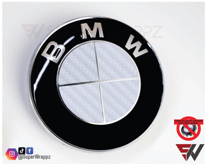Full White Carbon V1 BMW Badge Overlay — Compatible with E/F Series | SuperWrappz