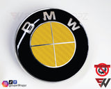 Full Yellow Carbon Badge Emblem Overlay FOR BMW Sticker Vinyl 4 Quadrants covered FITS YOUR BMW'S Hood Trunk Rims Steering Wheel