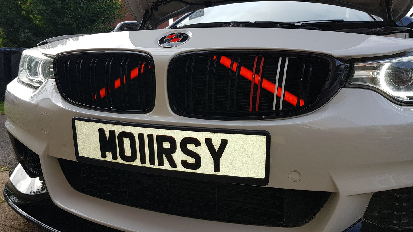 Red reflective V-brace and crash-bar vinyl overlay for BMW by SuperWrappz, aftermarket