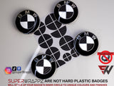 HALF BLACK CARBON Badge Emblem Overlay FOR BMW Sticker VINYL 2 QUADRANTS COVERED FITS YOUR BMW'S HOOD TRUNK RIMS STEERING WHEEL