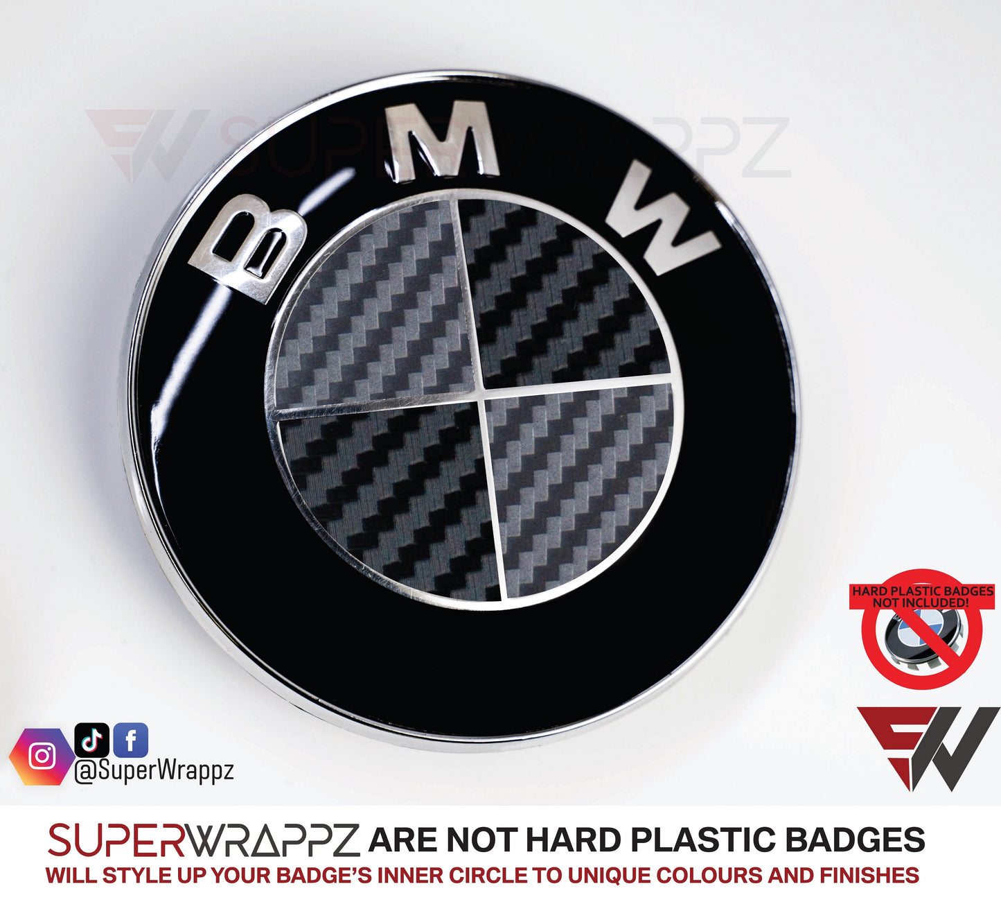 Black & Anthracite Carbon V1 BMW Badge Overlay — Compatible with E/F Series | SuperWrappz