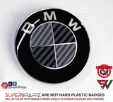 Black & Anthracite Carbon Badge Emblem Overlay FOR BMW Sticker Vinyl 2 Quadrants covered in each colour FITS YOUR BMW'S Hood Trunk Rims Steering Wheel