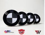 White & Black Carbon Badge Emblem Overlay FOR BMW Sticker Vinyl 2 Quadrants covered in each colour FITS YOUR BMW'S Hood Trunk Rims Steering Wheel