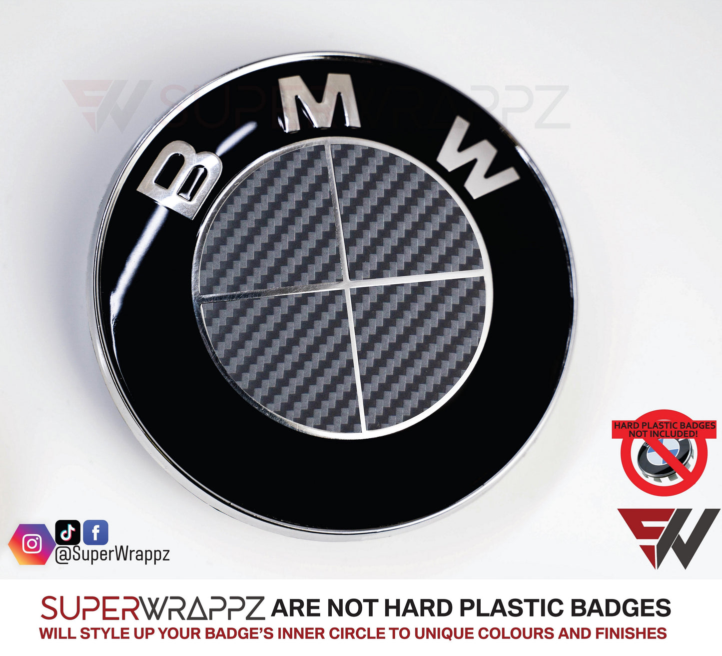 Full Dark Grey Carbon V1 BMW Badge Overlay — Compatible with E/F Series | SuperWrappz