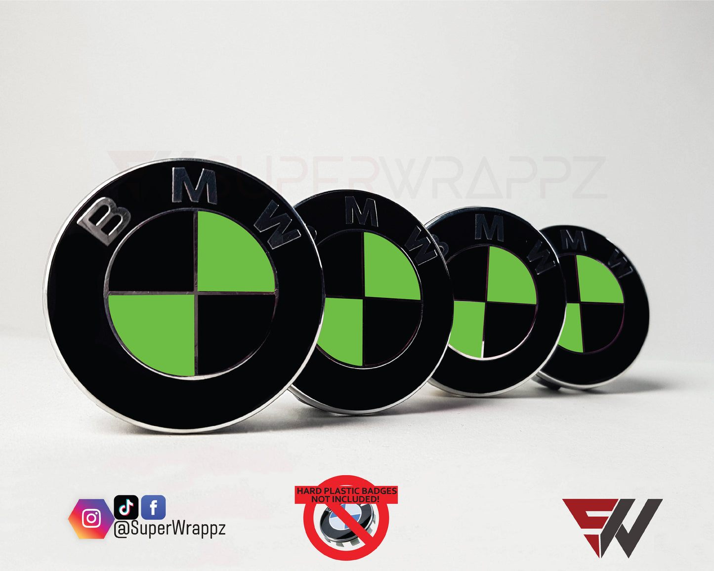 Black & Green Gloss V1 BMW Badge Overlay — Compatible with E/F Series | SuperWrappz