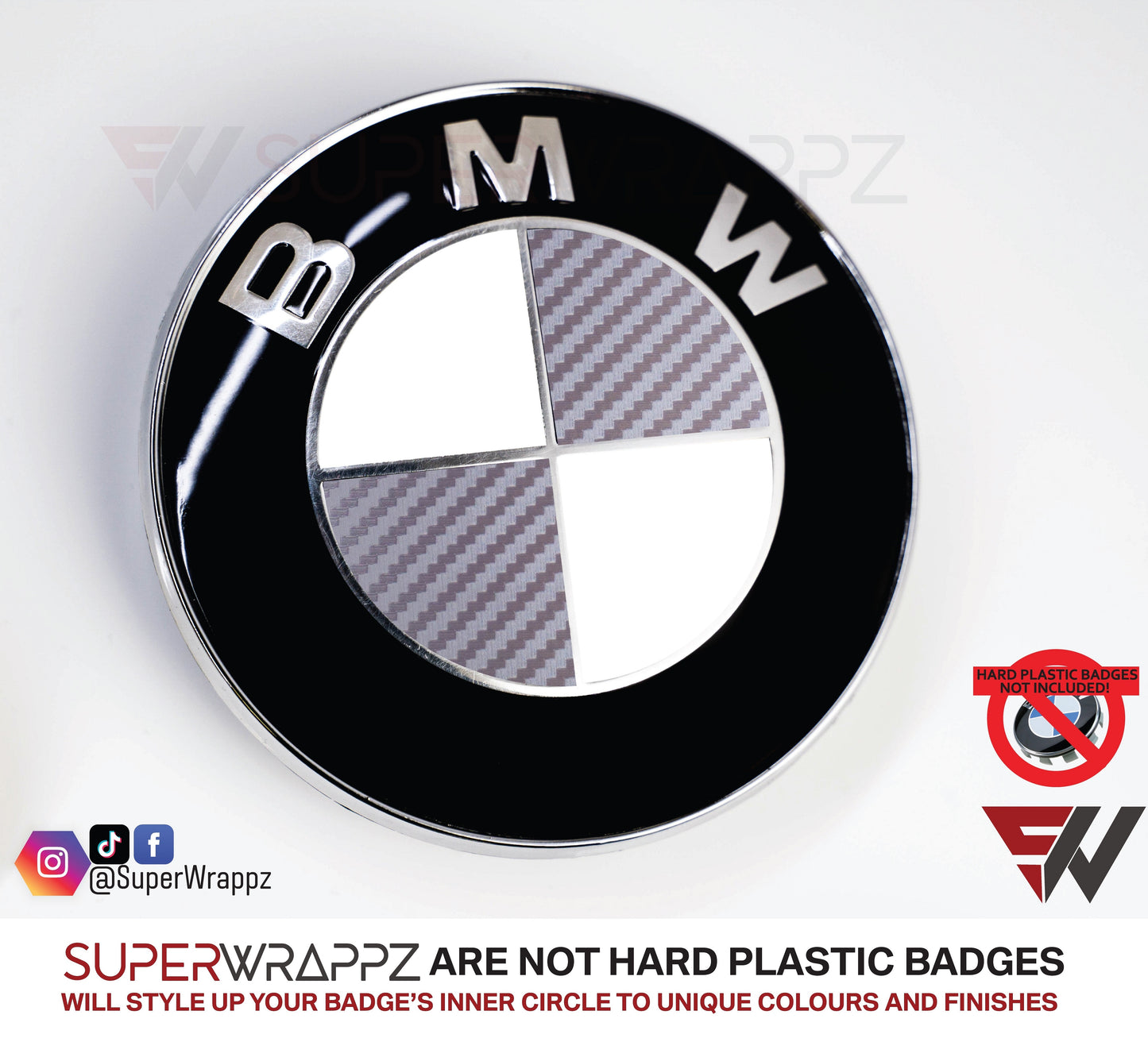 Half Silver Carbon V1 BMW Badge Overlay — Compatible with E/F Series | SuperWrappz