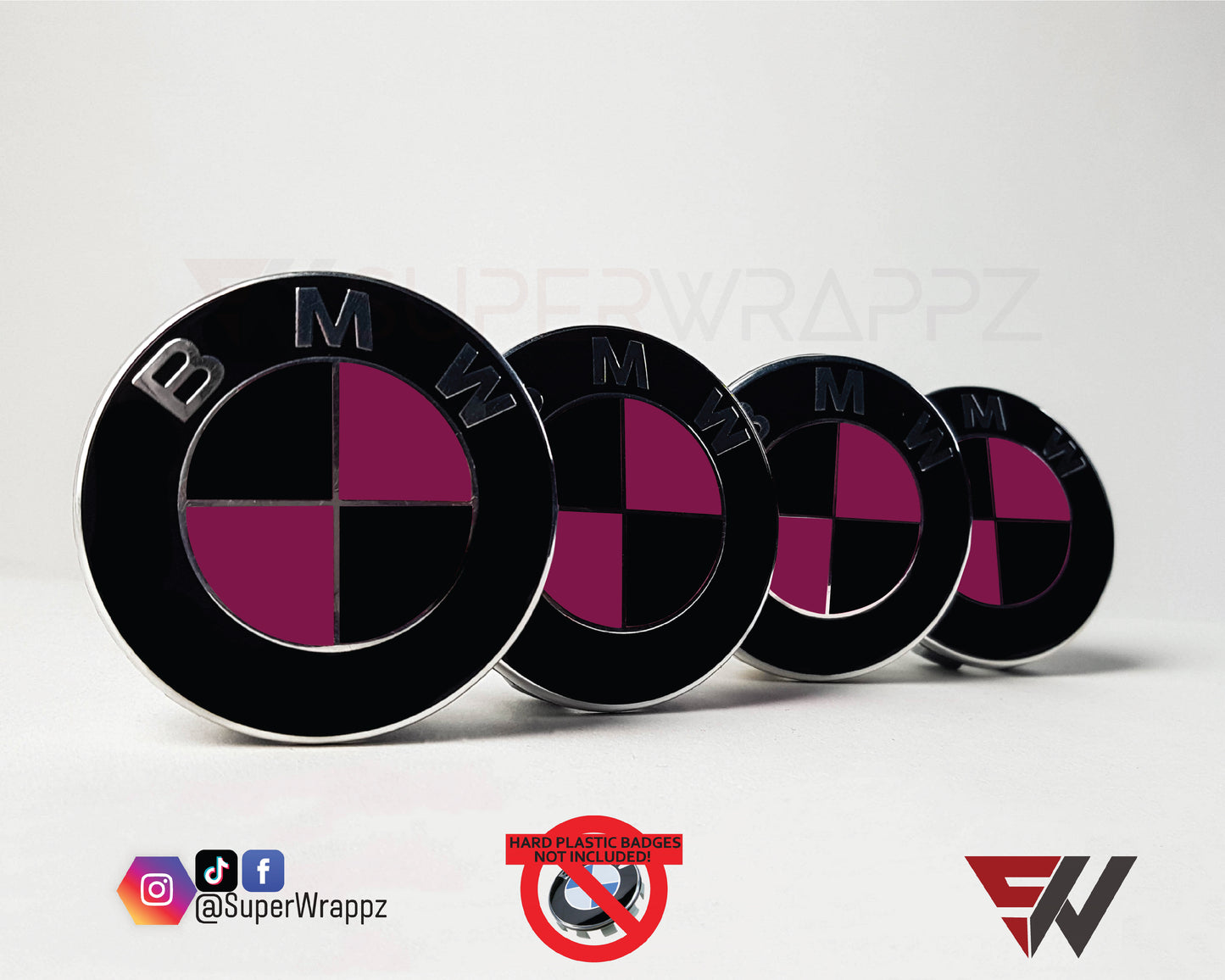 Black & Pink Fuchsia Gloss V1 BMW Badge Overlay — Compatible with E/F Series | SuperWrappz