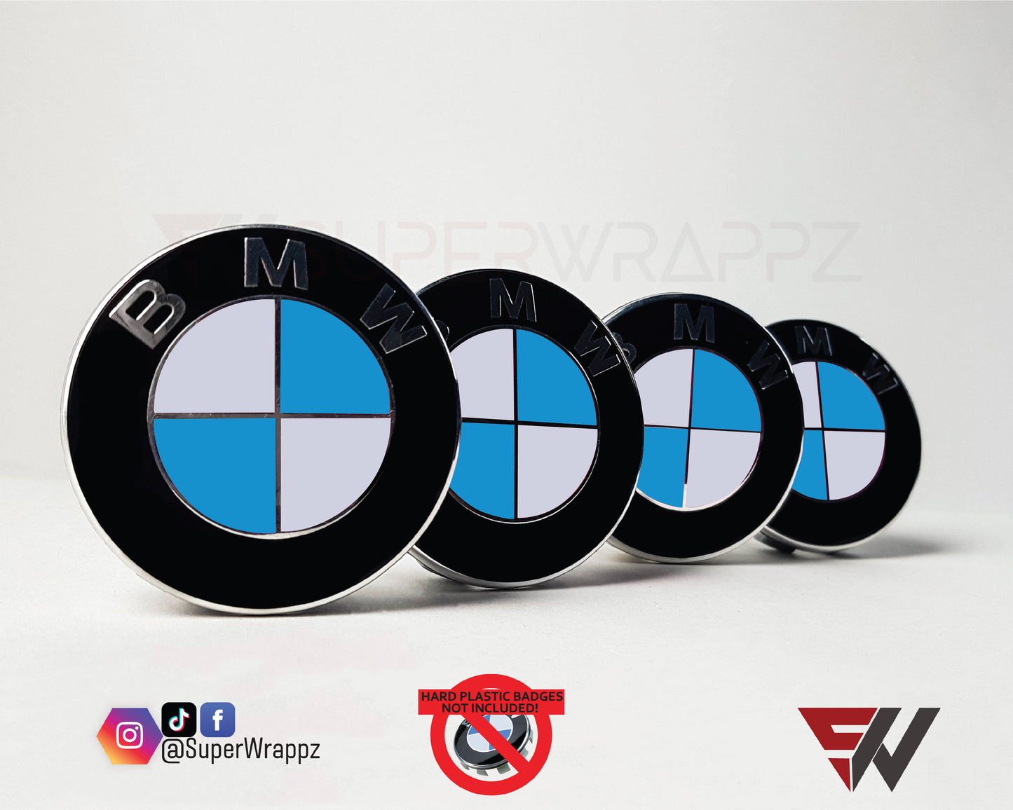 White & Baby Blue Gloss V1 BMW Badge Overlay — Compatible with E/F Series | SuperWrappz