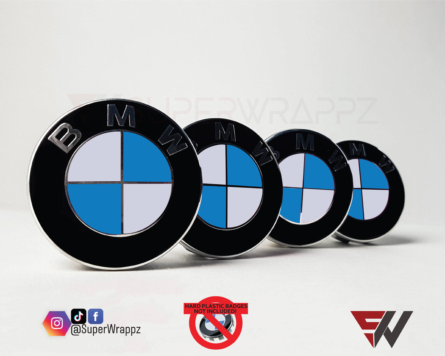 White & Blue Gloss V1 BMW Badge Overlay — Compatible with E/F Series | SuperWrappz