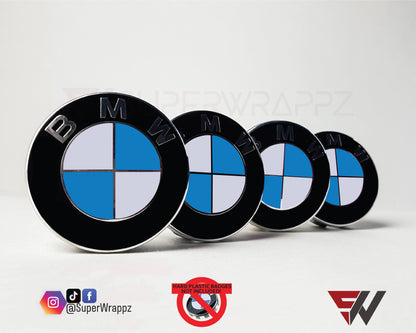 White & Blue Gloss V1 BMW Badge Overlay — Compatible with E/F Series | SuperWrappz