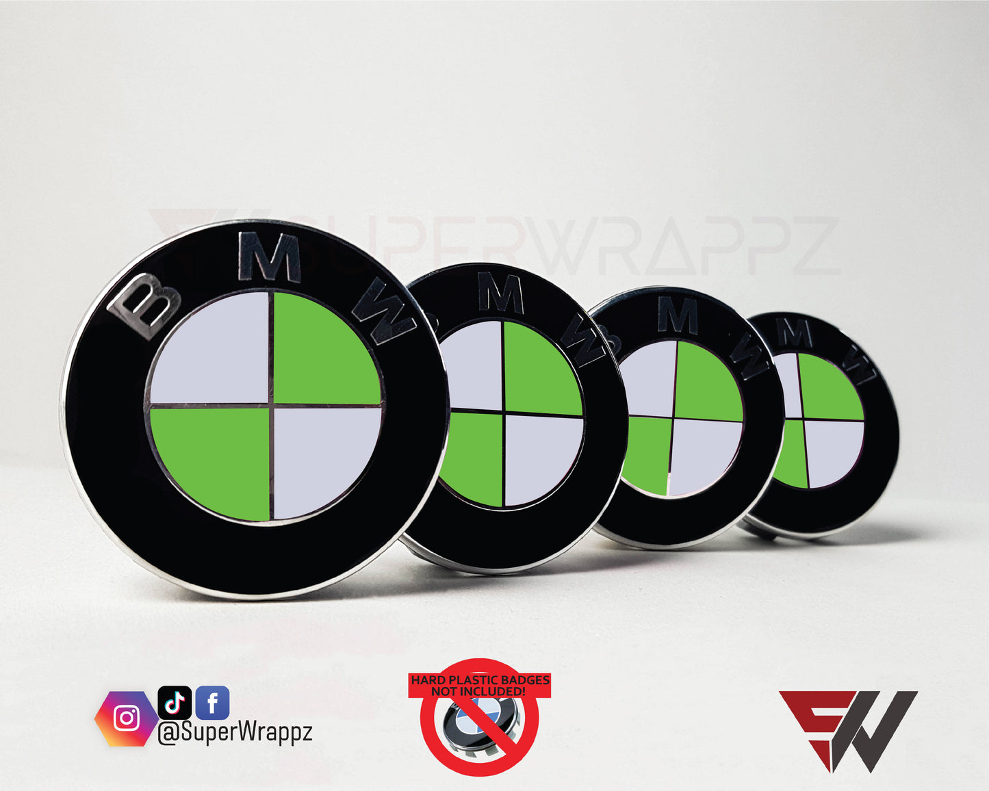 White & Green Gloss V1 BMW Badge Overlay — Compatible with E/F Series | SuperWrappz