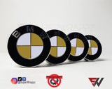 White & Gold Gloss Badge Emblem Overlay FOR BMW Sticker Vinyl 2 Quadrants covered in each colour FITS YOUR BMW'S Hood Trunk Rims Steering Wheel