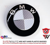 WHITE & SILVER Carbon Badge Emblem Overlay FOR BMW Sticker Vinyl 2 Quadrants covered in each colour FITS YOUR BMW'S Hood Trunk Rims Steering Wheel