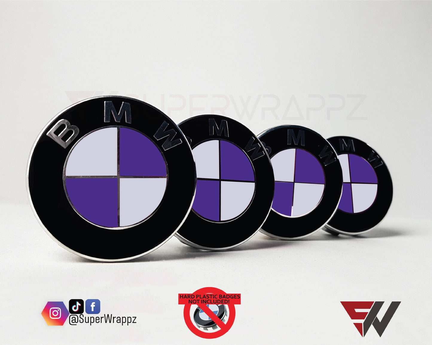 White & Purple Gloss V1 BMW Badge Overlay — Compatible with E/F Series | SuperWrappz