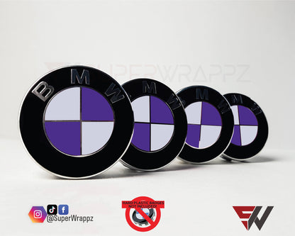 White & Purple Gloss V1 BMW Badge Overlay — Compatible with E/F Series | SuperWrappz