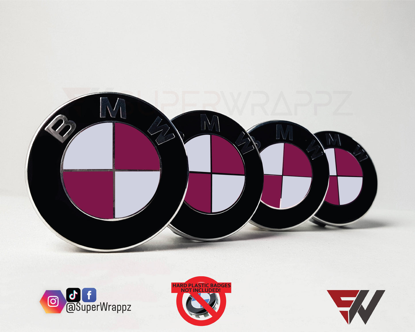 White & Pink Fuchsia Gloss V1 BMW Badge Overlay — Compatible with E/F Series | SuperWrappz