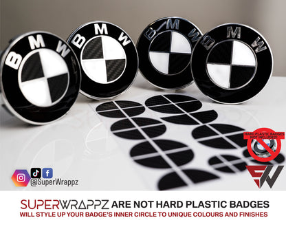 Half Black Carbon V1 BMW Badge Overlay — Compatible with E/F Series | SuperWrappz
