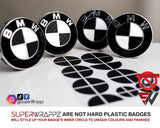 HALF BLACK CARBON Badge Emblem Overlay FOR BMW Sticker VINYL 2 QUADRANTS COVERED FITS YOUR BMW'S HOOD TRUNK RIMS STEERING WHEEL