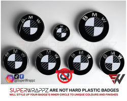 White & Black Carbon Badge Emblem Overlay FOR BMW Sticker Vinyl 2 Quadrants covered in each colour FITS YOUR BMW'S Hood Trunk Rims Steering Wheel