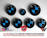 Black & Blue Gloss Badge Emblem Overlay FOR BMW Sticker Vinyl 2 Quadrants covered in each colour FITS YOUR BMW'S Hood Trunk Rims Steering Wheel
