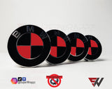 Black & Red Gloss Badge Emblem Overlay FOR BMW Sticker Vinyl 2 Quadrants covered in each colour FITS YOUR BMW'S Hood Trunk Rims Steering Wheel