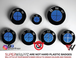 Full Blue Carbon Badge Emblem Overlay FOR BMW Sticker Vinyl 4 Quadrants covered FITS YOUR BMW'S Hood Trunk Rims Steering Wheel