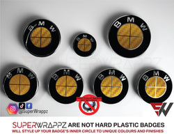 Full Gold Carbon Badge Emblem Overlay FOR BMW Sticker Vinyl 4 Quadrants covered FITS YOUR BMW'S Hood Trunk Rims Steering Wheel
