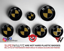 Black & Gold Gloss Badge Emblem Overlay FOR BMW Sticker Vinyl 2 Quadrants covered in each colour FITS YOUR BMW'S Hood Trunk Rims Steering Wheel