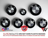 DARK GREY & SILVER Carbon Badge Emblem Overlay FOR BMW Sticker Vinyl 2 Quadrants covered in each colour FITS YOUR BMW'S Hood Trunk Rims Steering Wheel