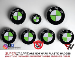 White & Green Gloss Badge Emblem Overlay FOR BMW Sticker Vinyl 2 Quadrants covered in each colour FITS YOUR BMW'S Hood Trunk Rims Steering Wheel