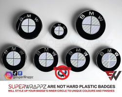 WHITE & SILVER Carbon Badge Emblem Overlay FOR BMW Sticker Vinyl 2 Quadrants covered in each colour FITS YOUR BMW'S Hood Trunk Rims Steering Wheel