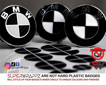 Half Black Carbon V1 BMW Badge Overlay — Compatible with E/F Series | SuperWrappz