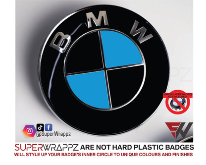 Black & Baby Blue Gloss V1 BMW Badge Overlay — Compatible with E/F Series | SuperWrappz
