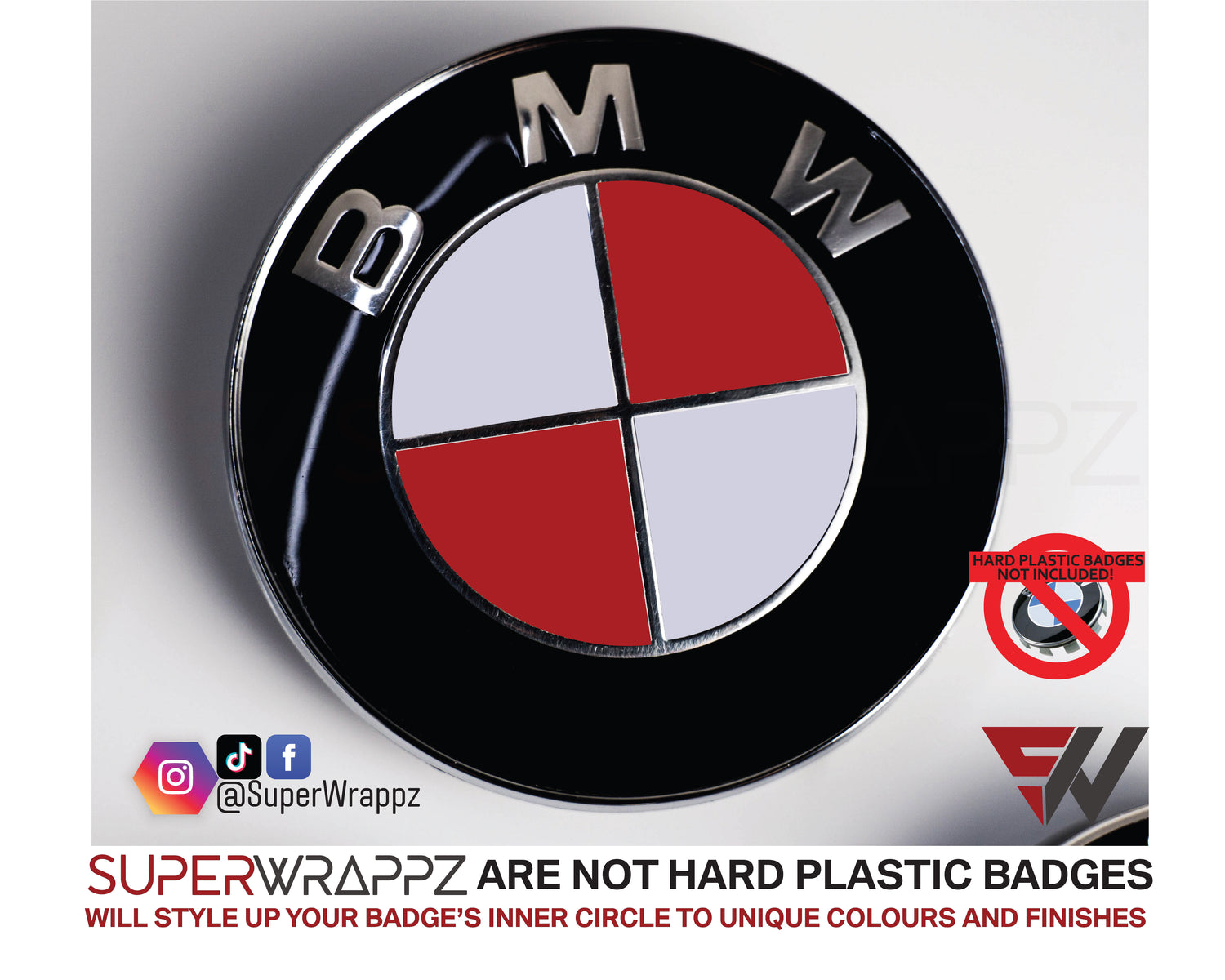 England & Canada Flag BMW badge overlay, studio photo of a single badge